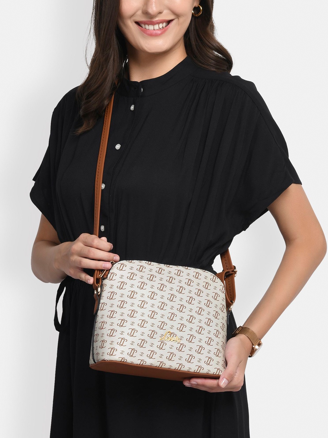 

Lavie Printed Structured Sling Bag with Tasselled, White