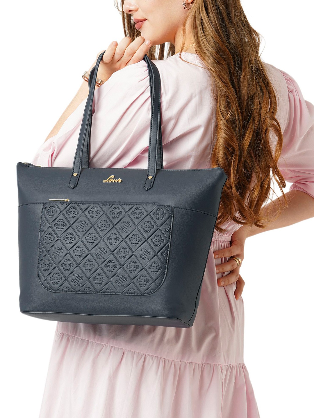 

Lavie Ethnic Motifs Textured Shopper Tote Bag with Quilted, Blue