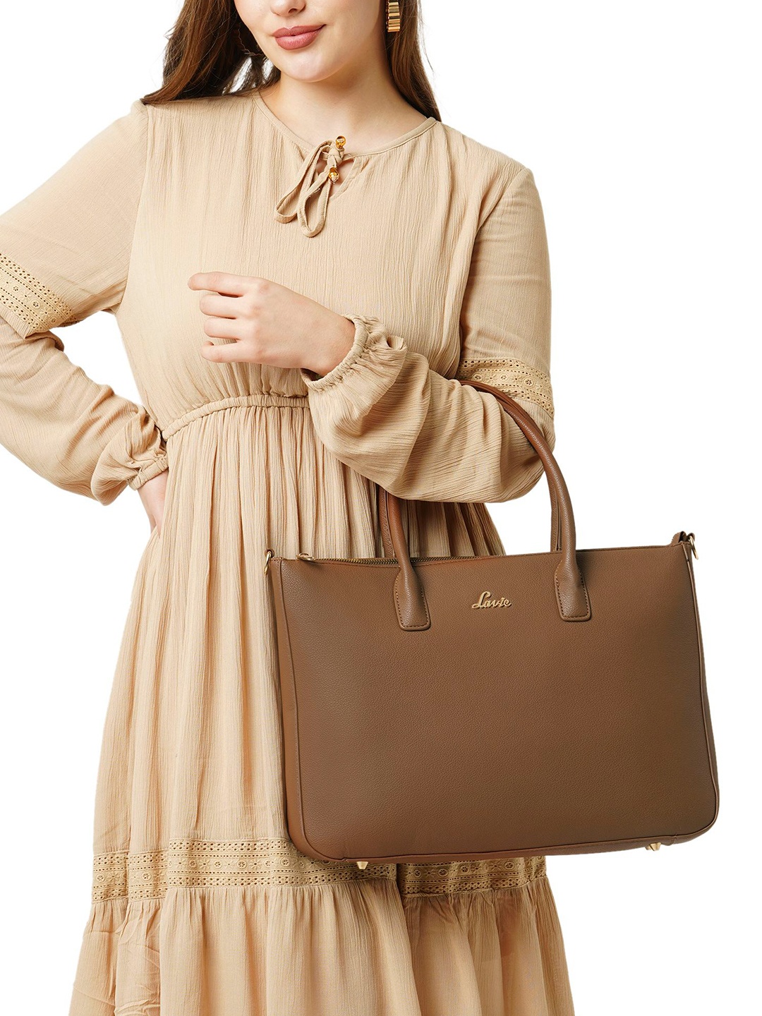 

Lavie Embellished Structured Handheld Bag with Bow Detail, Brown