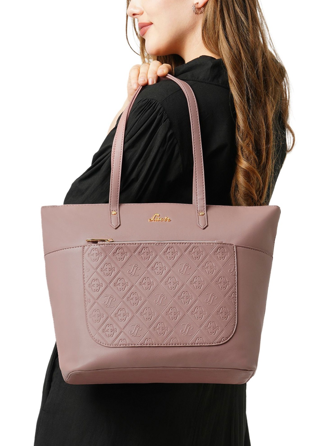 

Lavie Ethnic Motifs Textured Shopper Tote Bag with Quilted, Pink