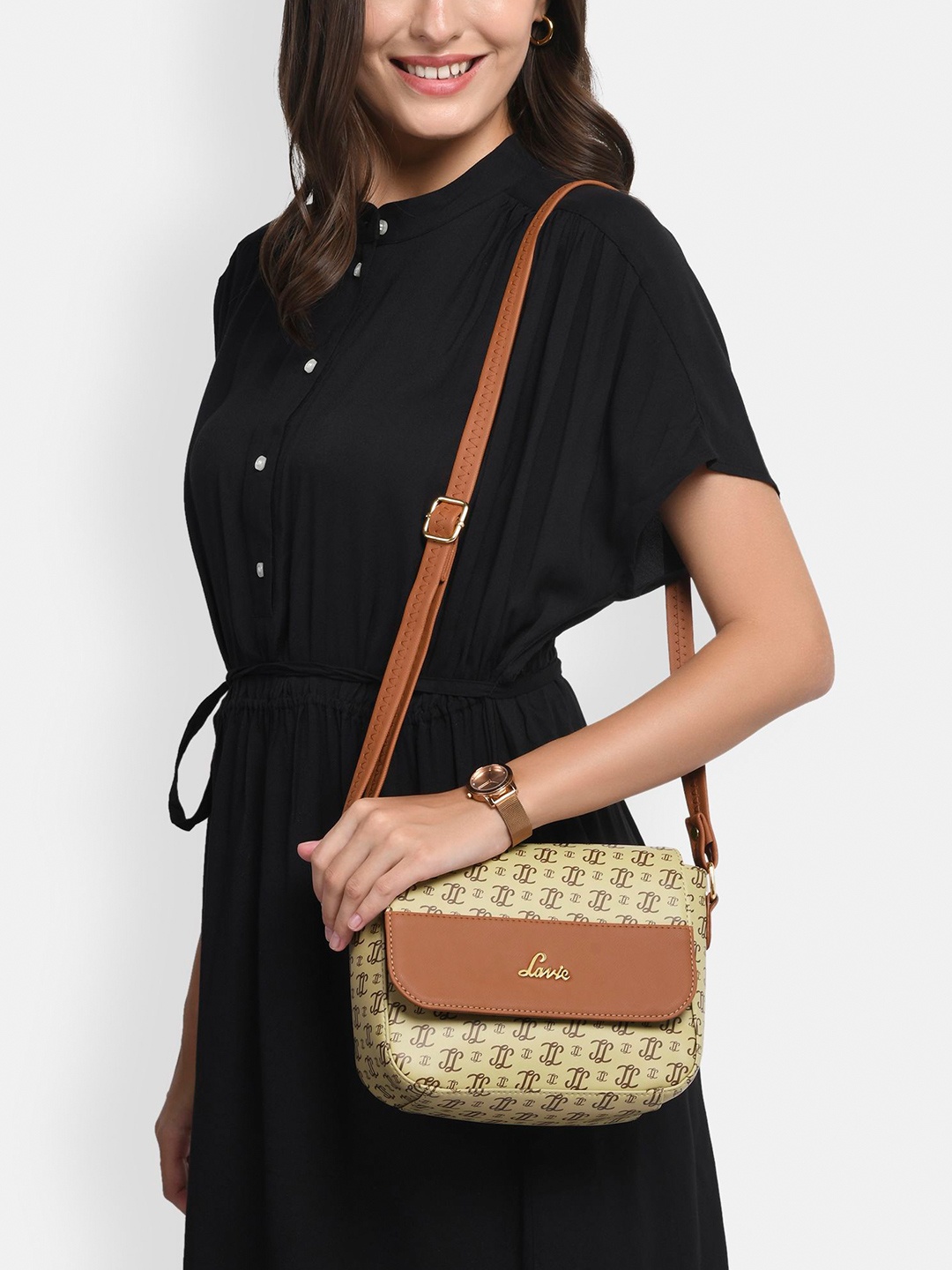 

Lavie Printed Structured Sling Bag, Taupe