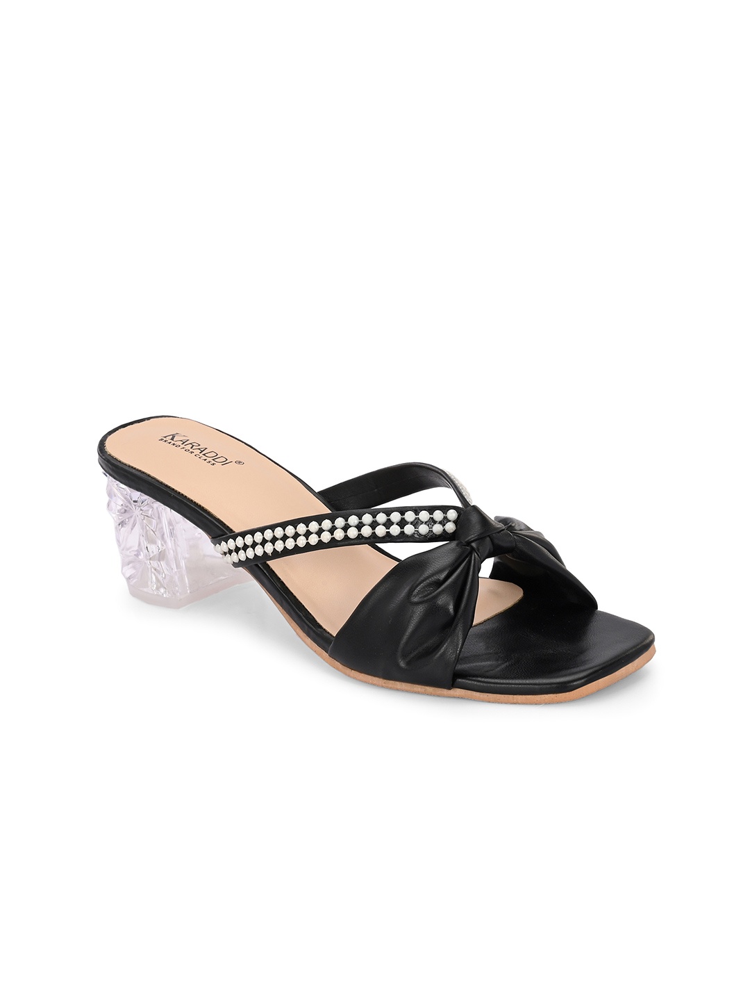 

KARADDI Embellished Party Block Heel Sandals, Black