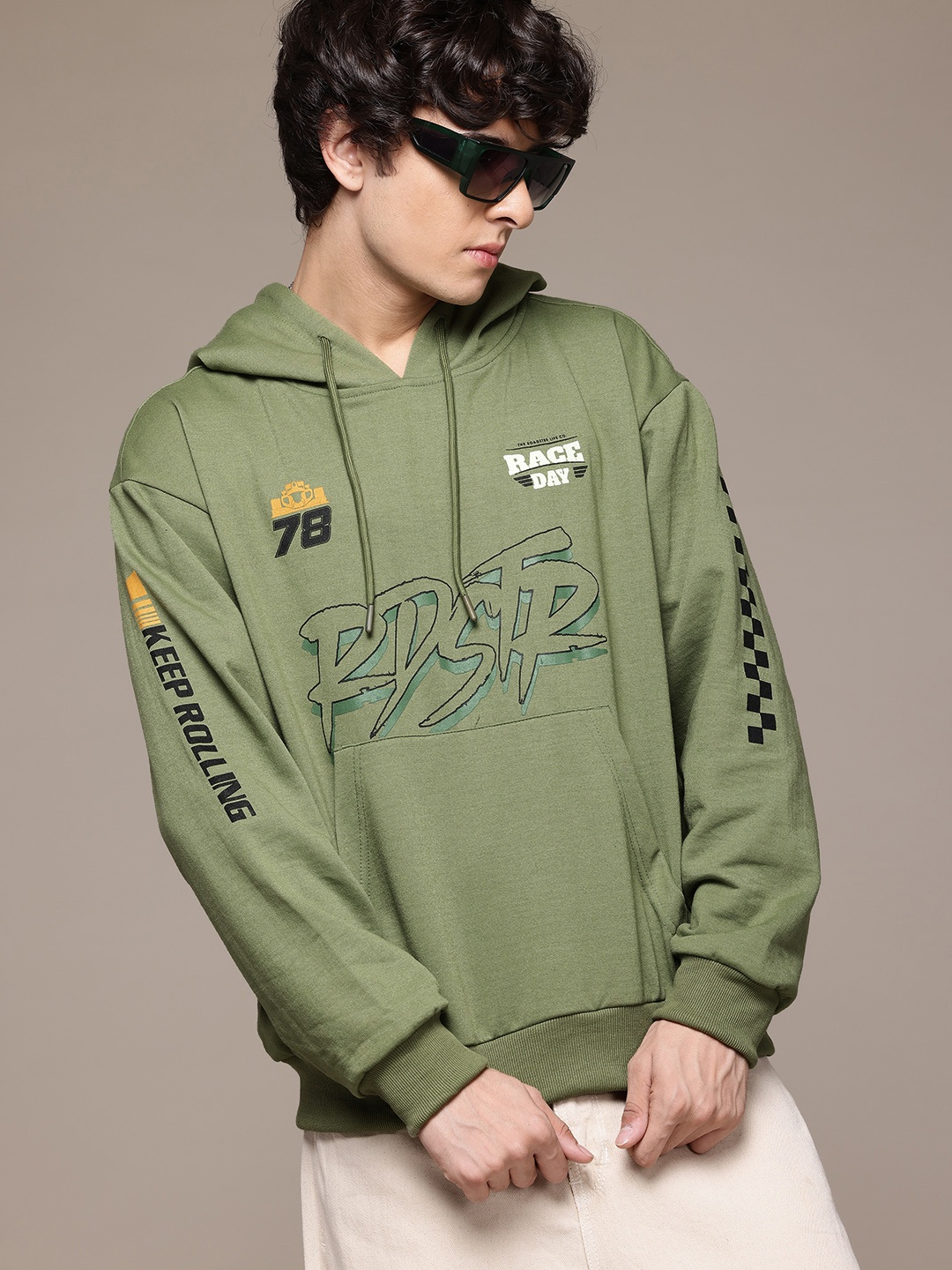 

Roadster The Lifestyle Co. Printed Relaxed Fit Hooded Sweatshirt, Green