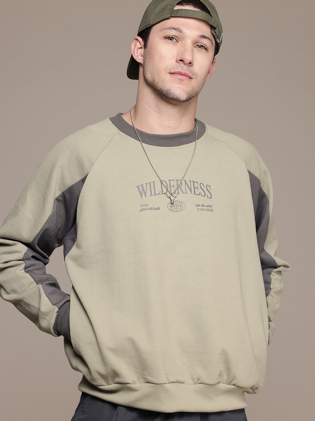 

The Roadster Life Co. Typography Printed Oversized Pullover Sweatshirt, Grey