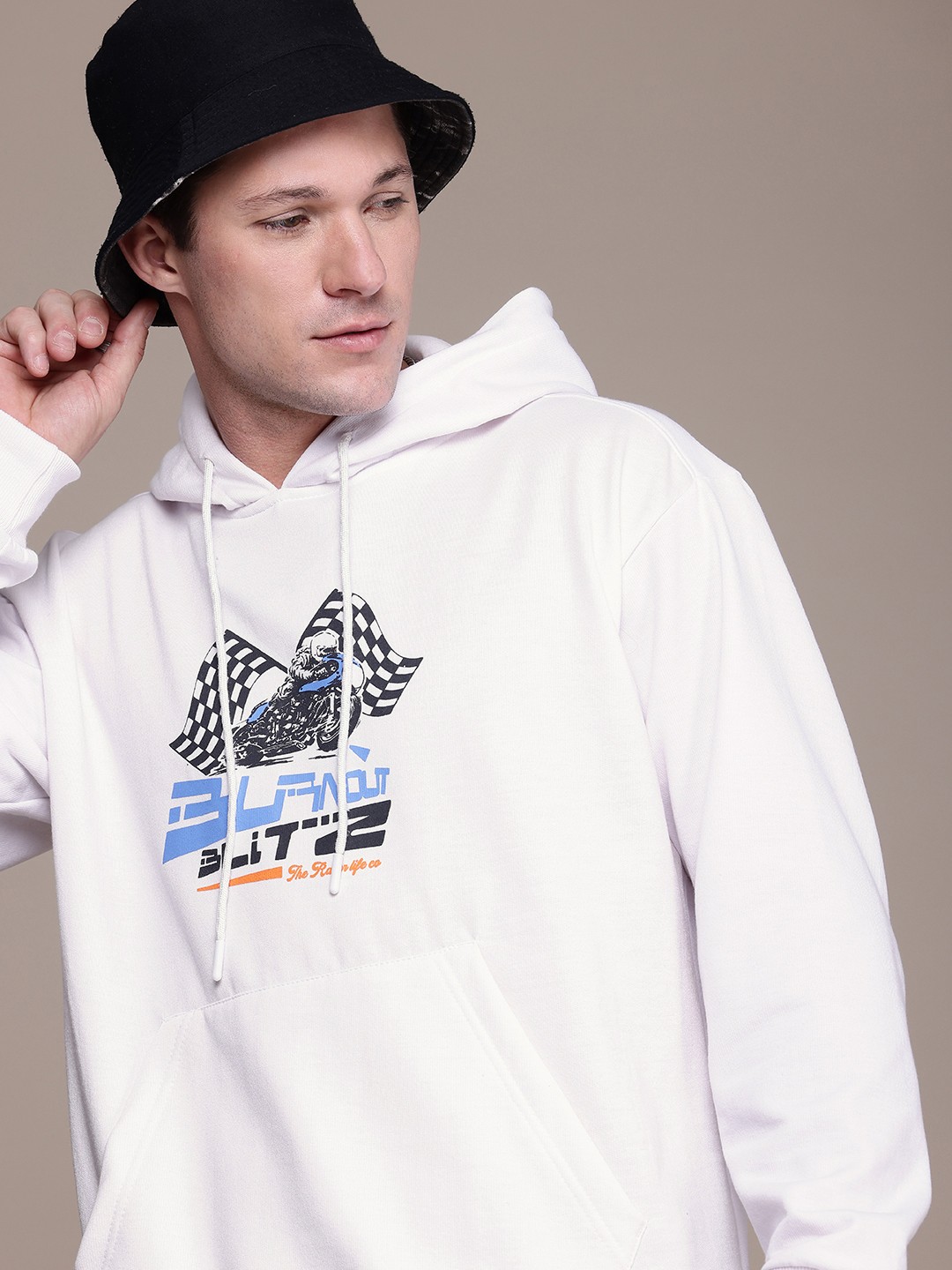 

The Roadster Life Co. Printed Hooded Relaxed Fit Sweatshirt, White