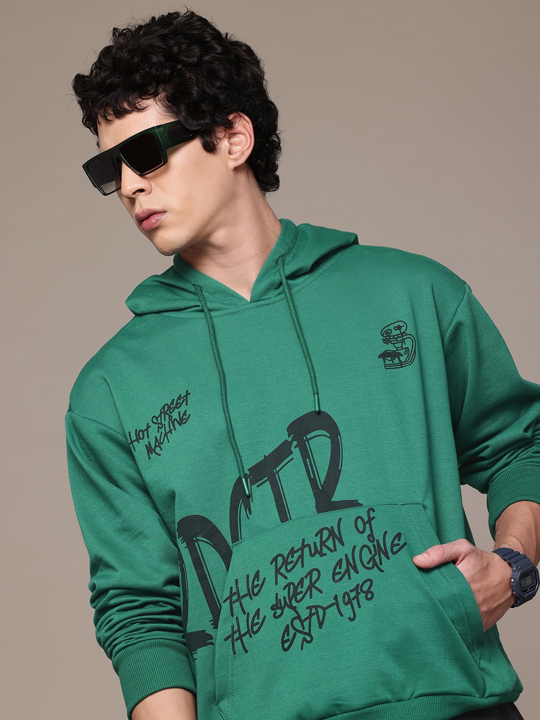 

The Roadster Lifestyle Co. Printed Hooded Sweatshirt, Green