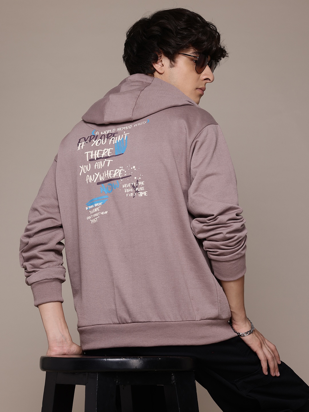 

The Roadster Lifestyle Co. Printed Hooded Relaxed Sweatshirt, Mauve