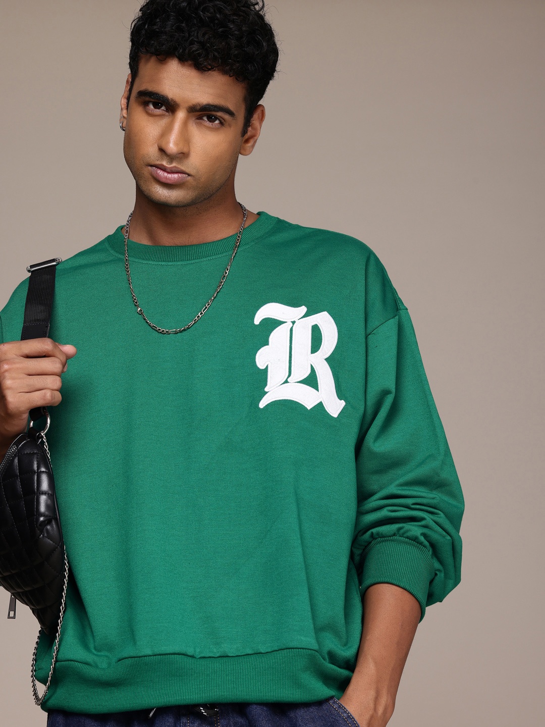 

The Roadster Life Co. Oversized Fit Applique Detailing Pullover Sweatshirt, Green
