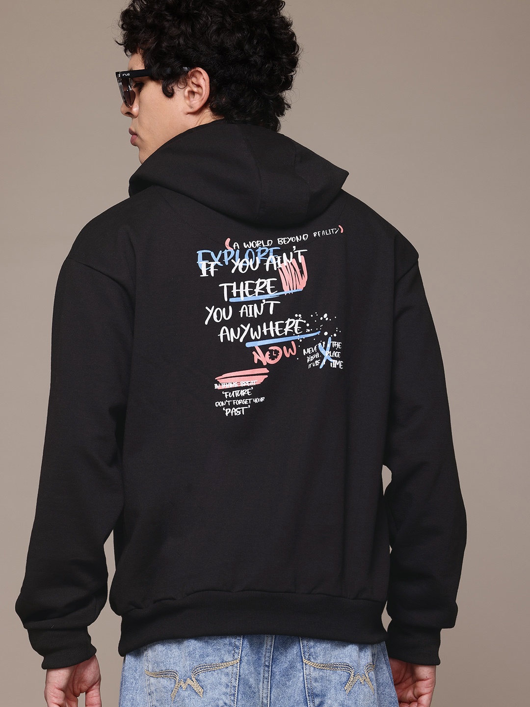 

The Roadster Lifestyle Co. Printed Hooded Relaxed Sweatshirt, Black