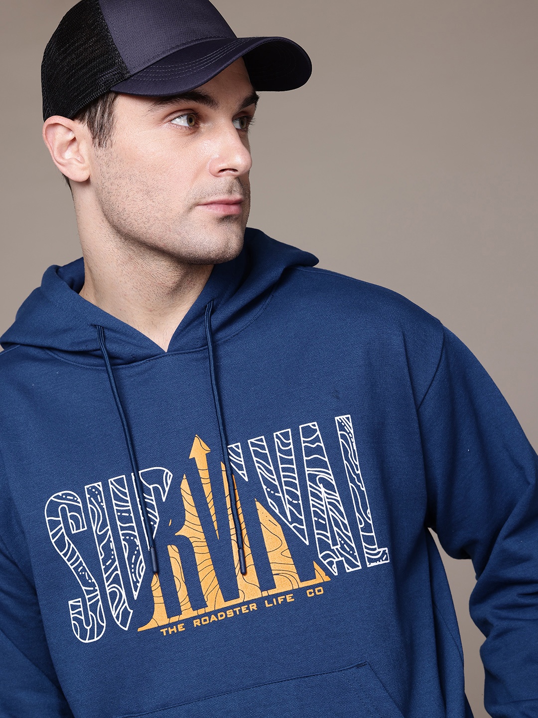 

The Roadster Lifestyle Co. Men Printed Relaxed Fit Hooded Sweatshirt, Blue