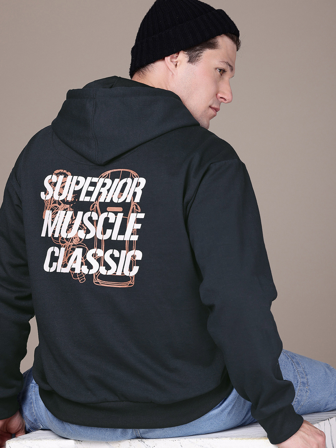 

The Roadster Life Co. Printed Hooded Relaxed Fit Sweatshirt, Navy blue