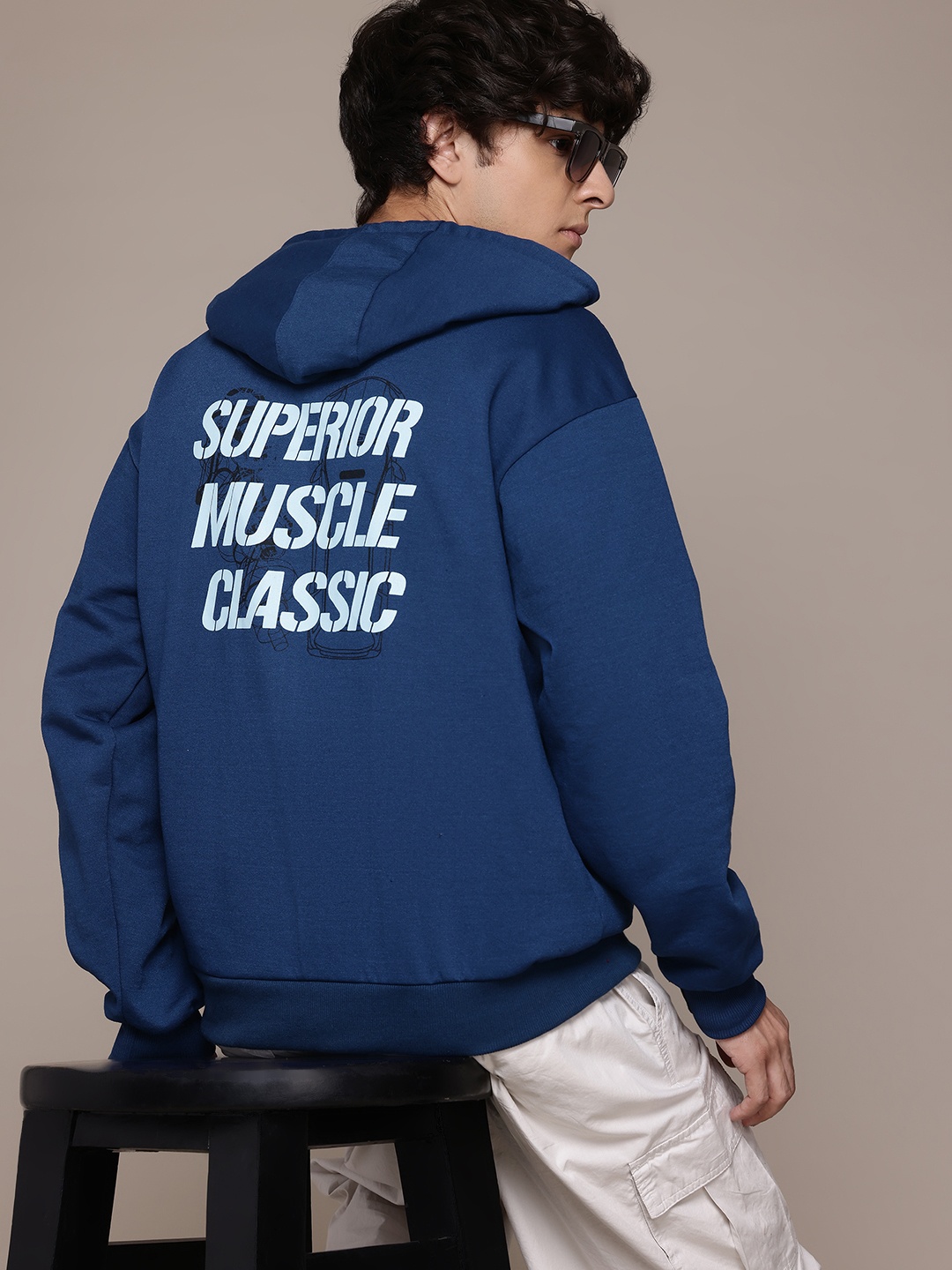 

The Roadster Lifestyle Co. Printed Hooded Relaxed Sweatshirt, Blue
