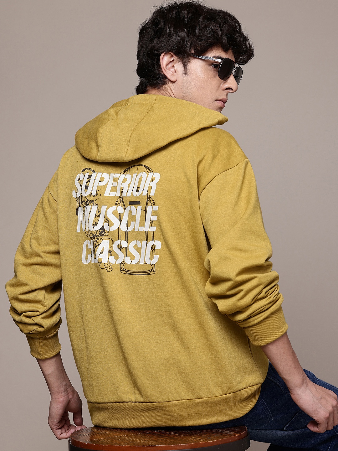 

The Roadster Lifestyle Co. Printed Relaxed Fit Hooded Sweatshirt, Mustard