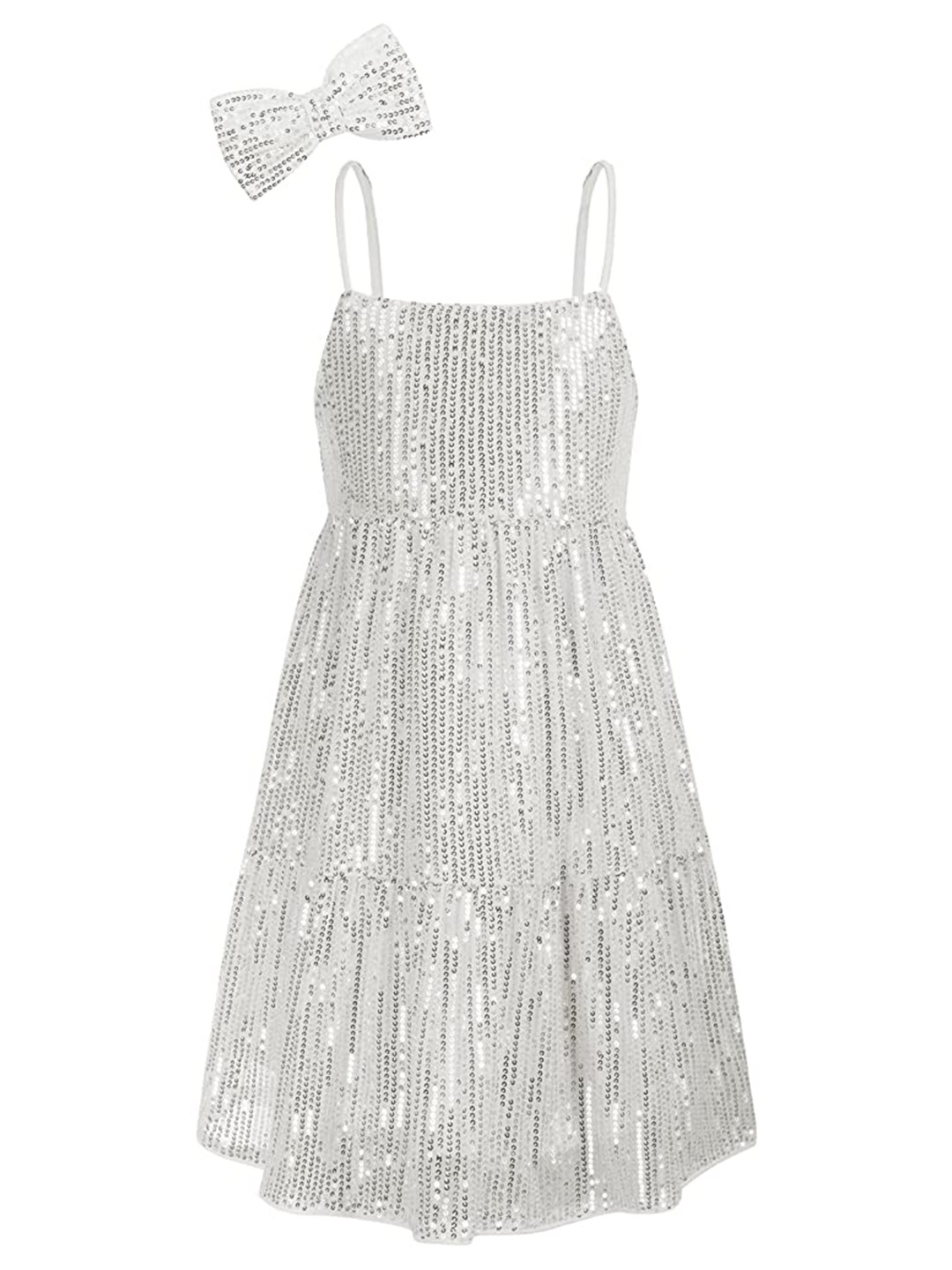 

FAIRY DOLLS Girls Sequins Fit and Flare Maxi Dress, Silver