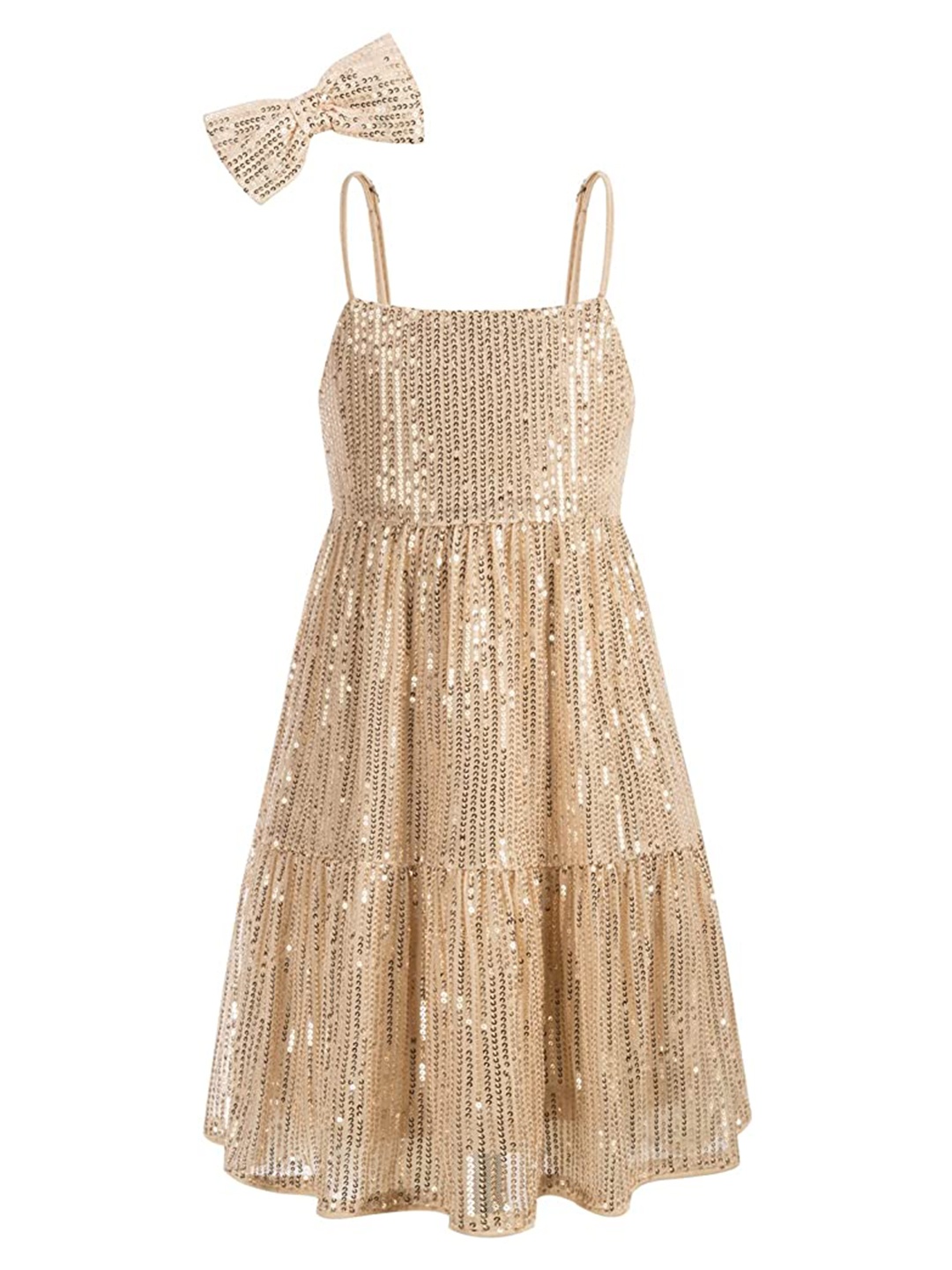 FAIRY DOLLS Girls Sequins Fit & Flare Maxi Dress, Gold