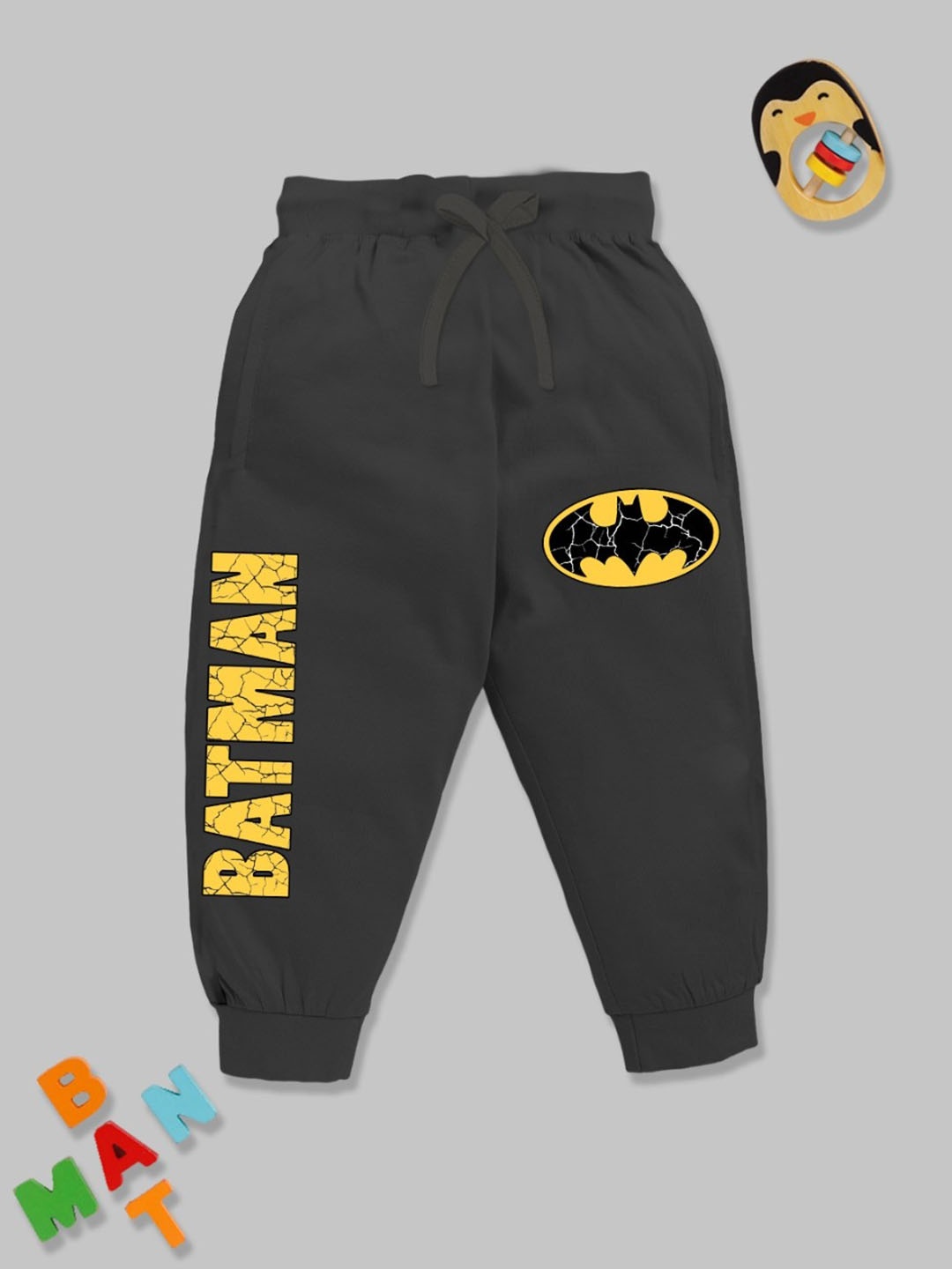 

YK X Minute Mirth Boys Batman Printed Pure Cotton Joggers, Grey