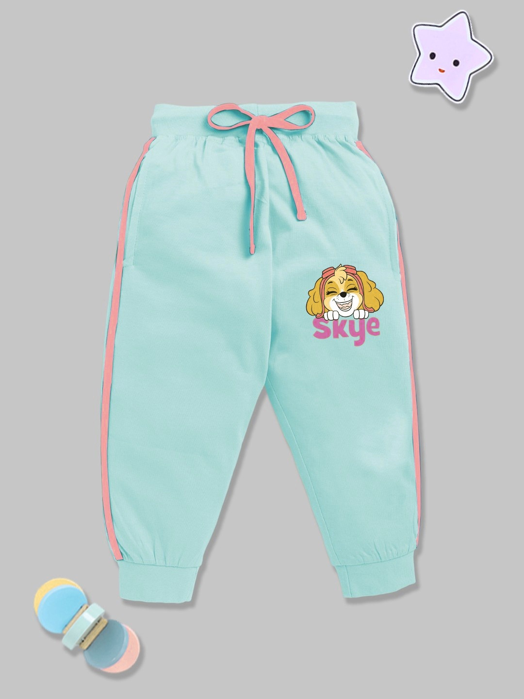 

YK X Minute Mirth Girls Paw Patrol Printed Pure Cotton Joggers, Sea green