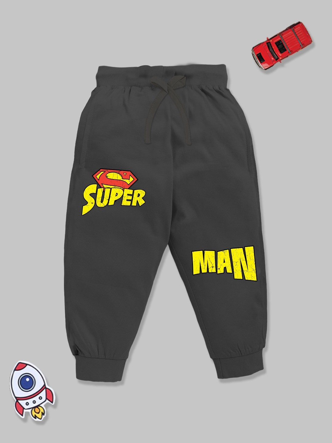 

YK X Minute Mirth Boys Superman Printed Pure Cotton Joggers, Grey
