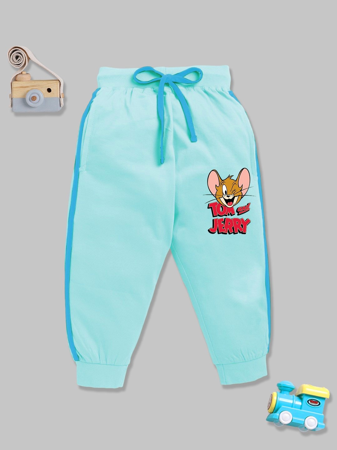 

YK X Minute Mirth Girls Tom & Jerry Printed Pure Cotton Joggers, Blue