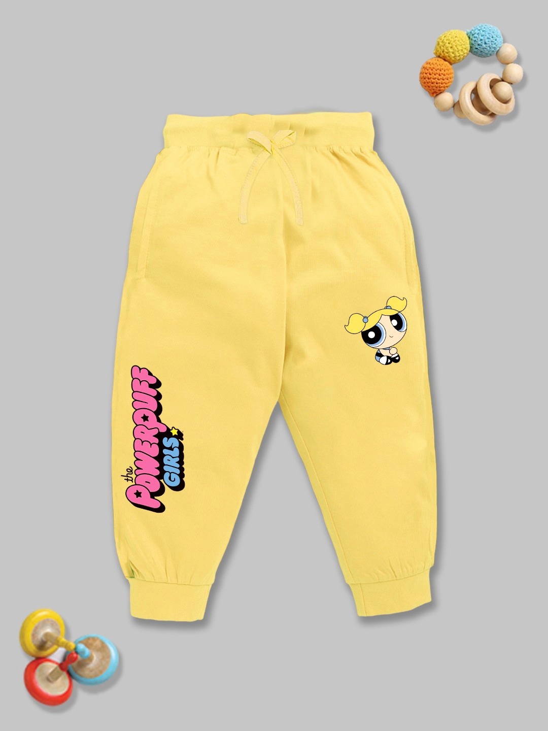 

YK X Minute Mirth Girls Power Puff Girls Printed Pure Cotton Joggers, Yellow