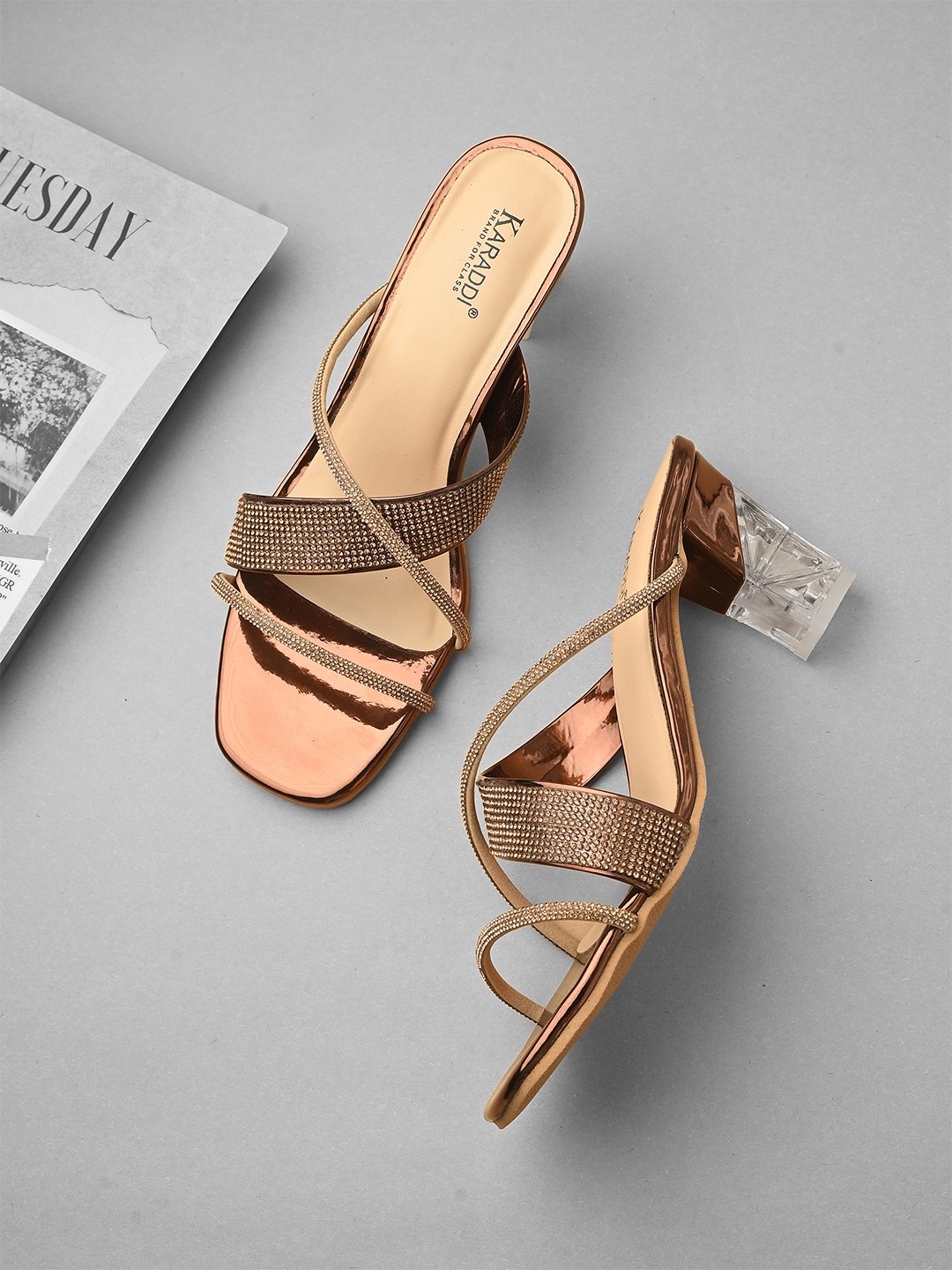 

KARADDI Embellished Party Block Heel Sandals, Copper