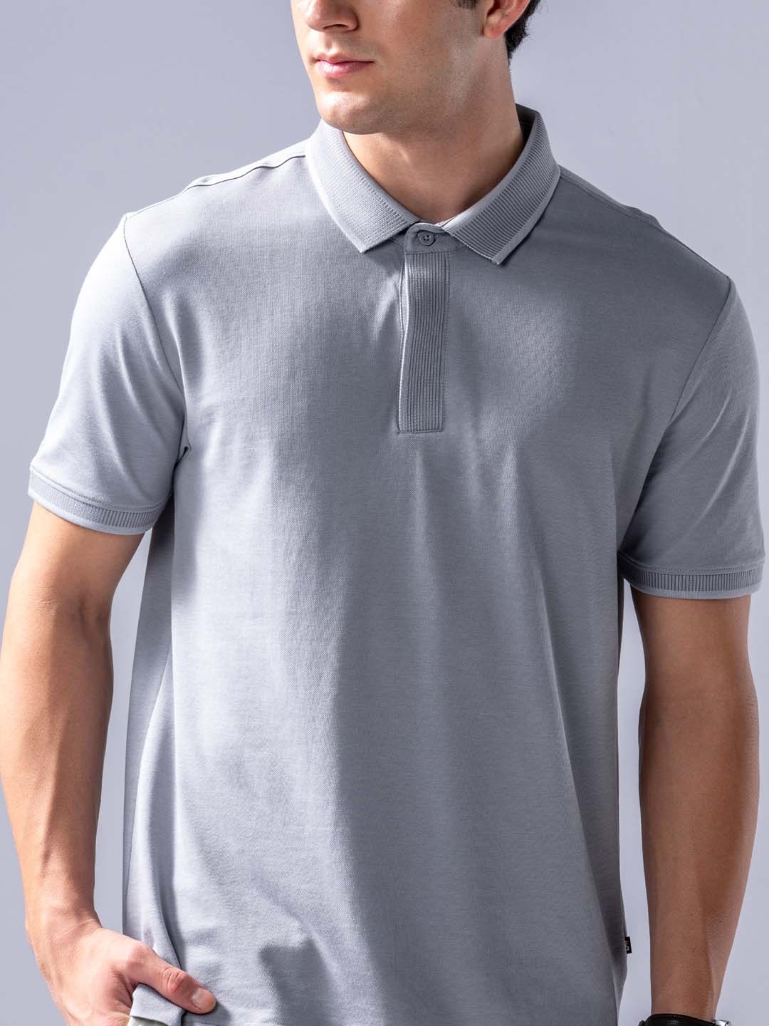

DAMENSCH Men Solid Polo Collar Cotton T-Shirt, Purple