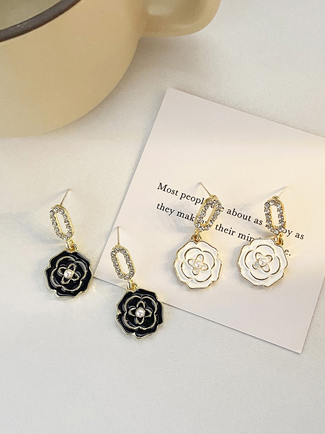 

VAGHBHATT Gold-Plated Contemporary Rhinestone Drop Earrings, Black