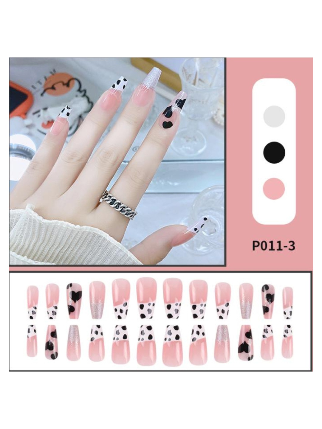 

Coslifestore Set Of 24 Nailed It Press On Acrylic Gel Nails - Black And Pink Dotted