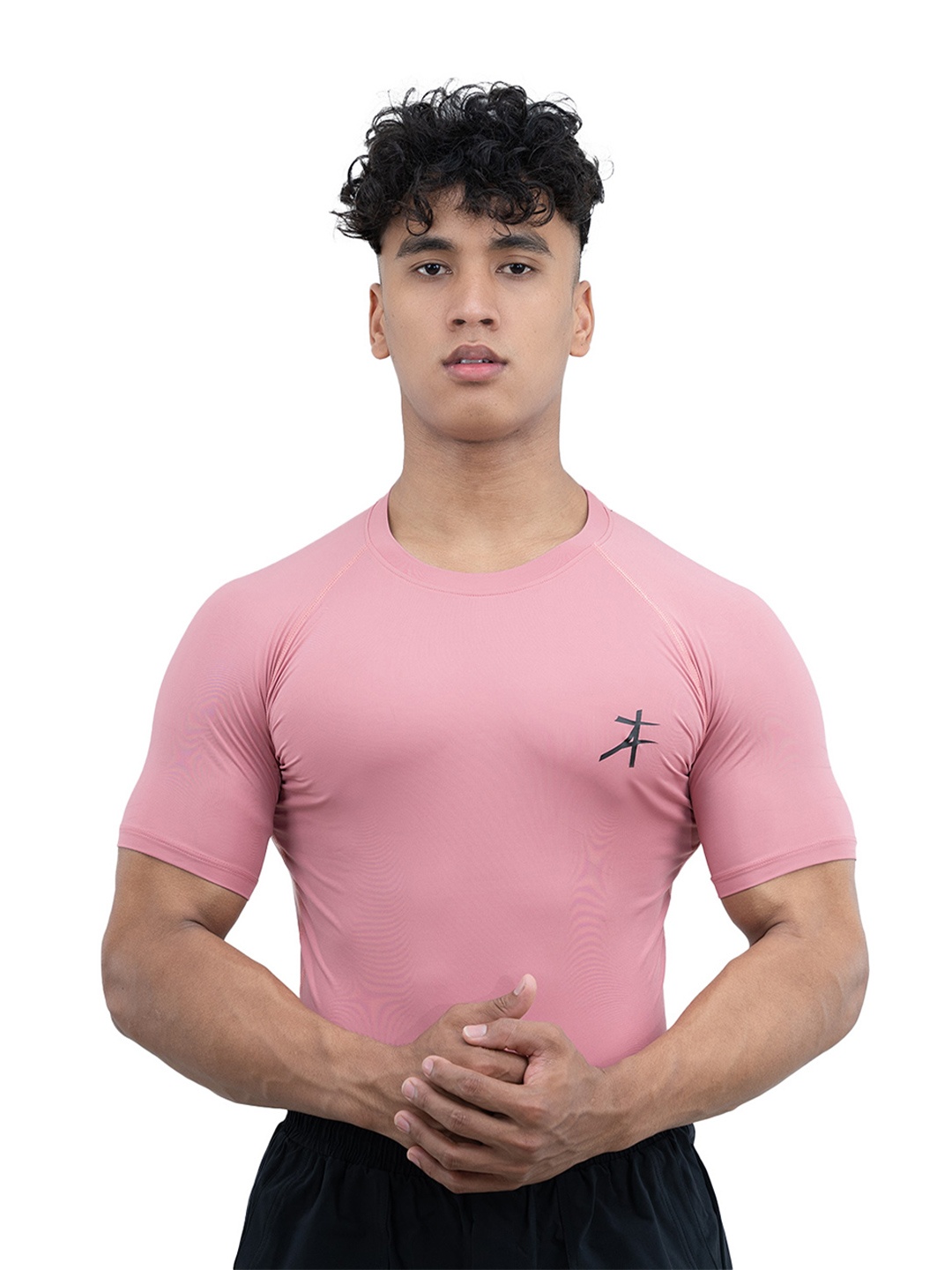 

Athflex Men Poly Spandex Blend Half Sleeve Edge Compression Muscle Fit Gymwear T-shirt, Pink