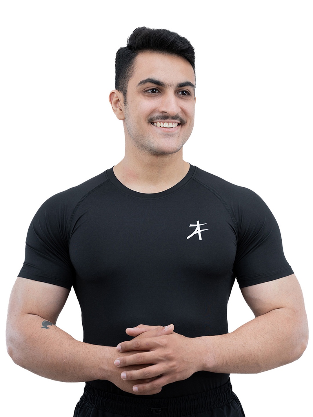 

Athflex Men Poly Spandex Blend Half Sleeve Edge Compression Muscle Fit Gymwear T-shirt, Black