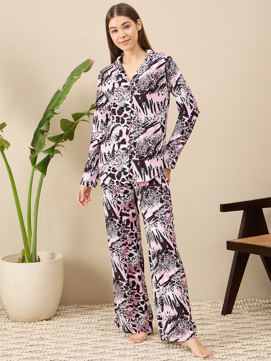 

July Women Printed Night suit, Pink
