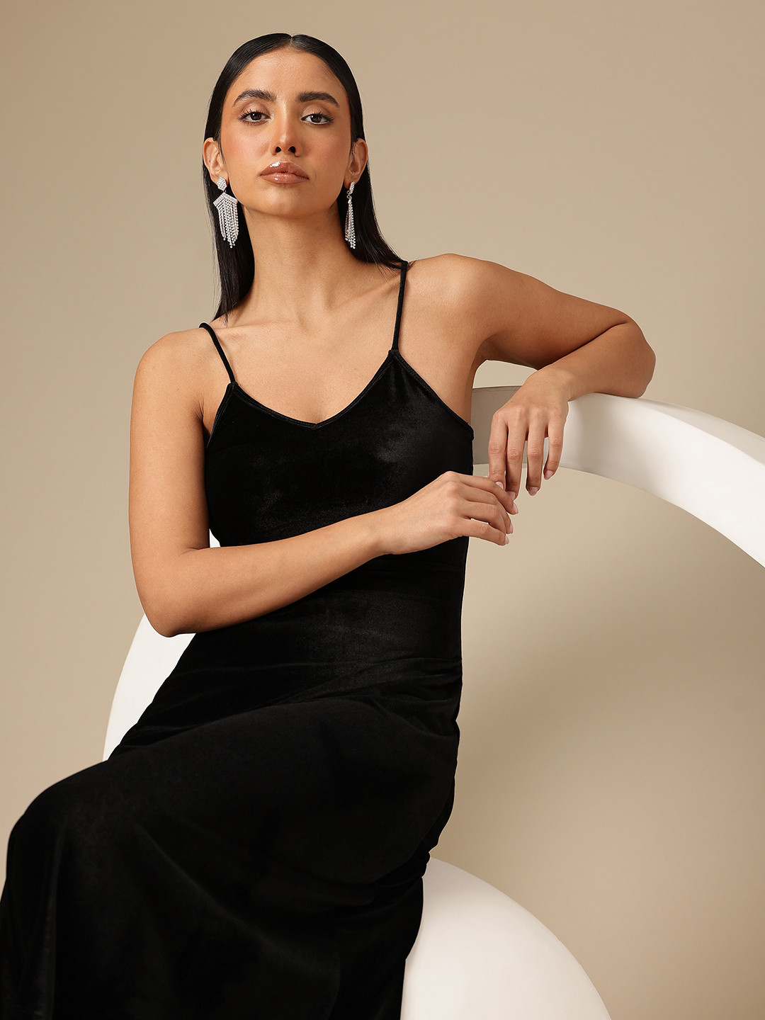 

Chemistry Velvet Finish Slip A-Line Midi Dress, Black