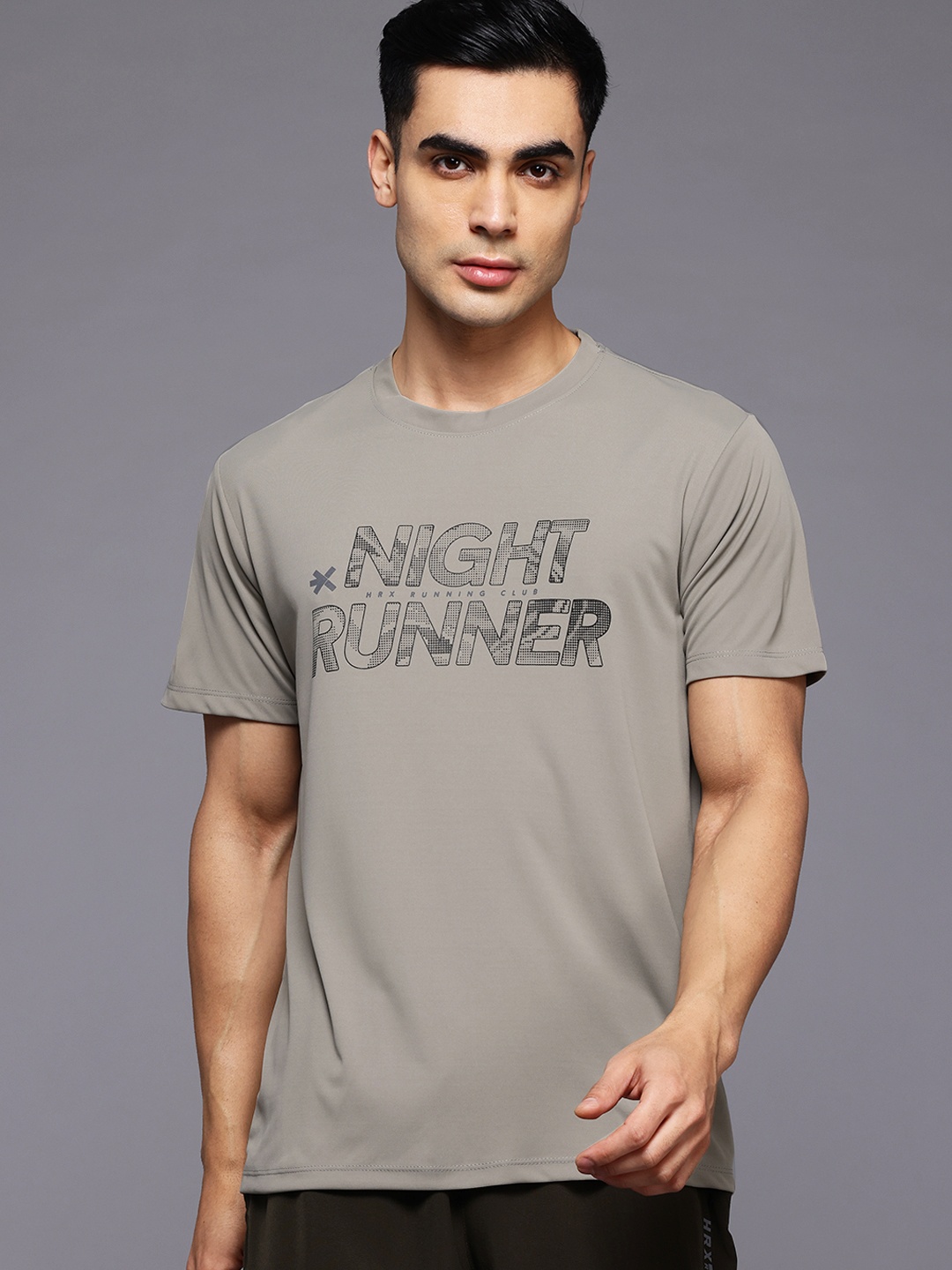 HRX by Hrithik Roshan Rapid-Dry Printed Running T-shirt, Taupe
