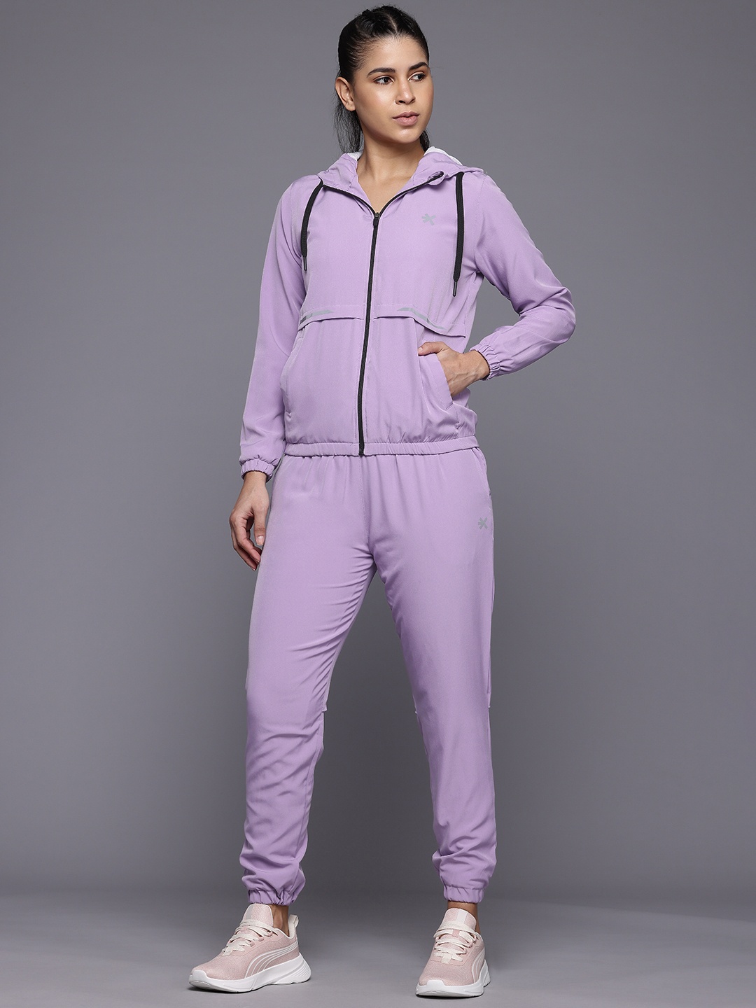 

HRX by Hrithik Roshan Hooded Rapid-Dry Running Tracksuit, Lavender