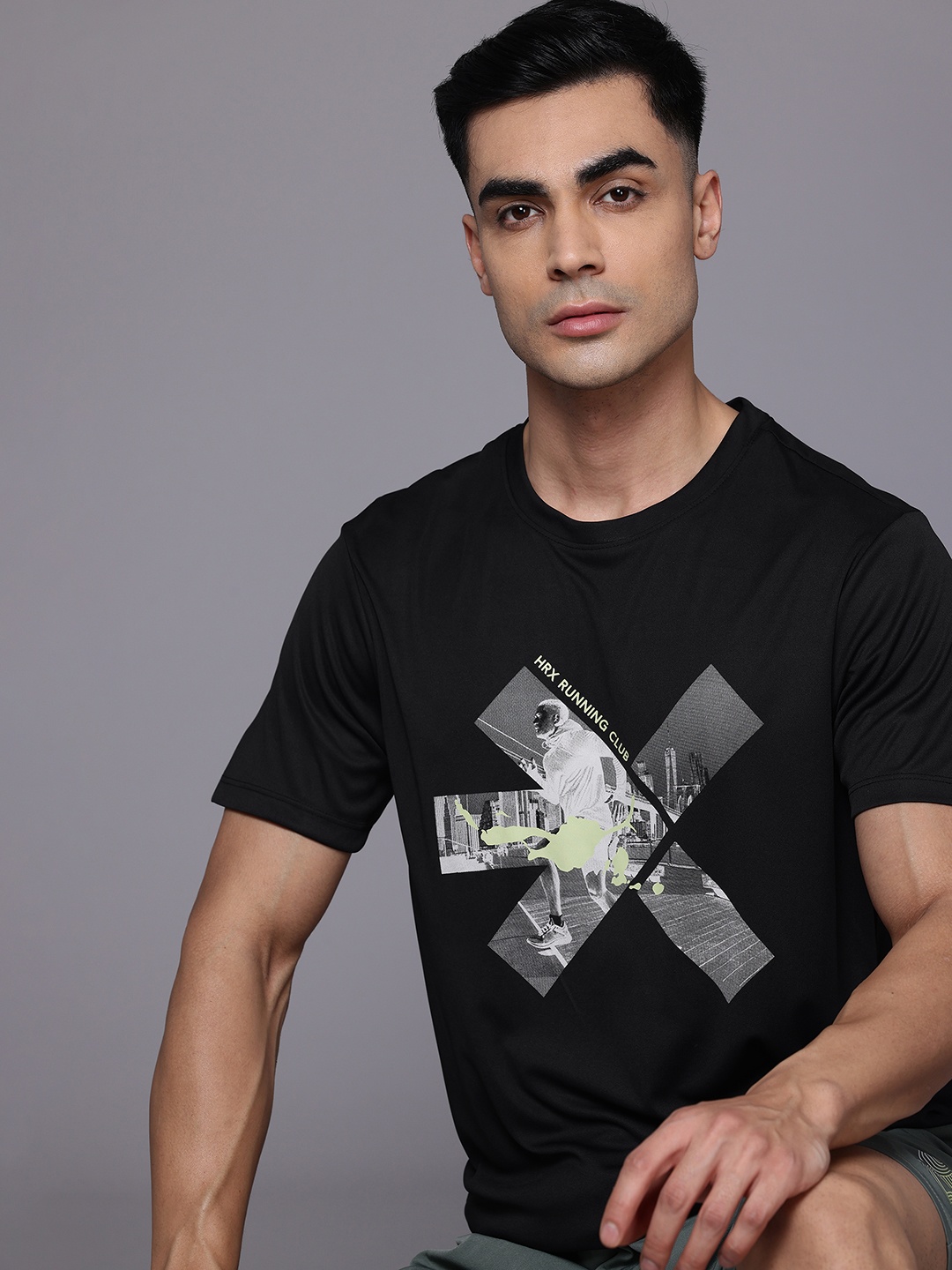 

HRX by Hrithik Roshan Printed Rapid-Dry Running T-shirt, Black