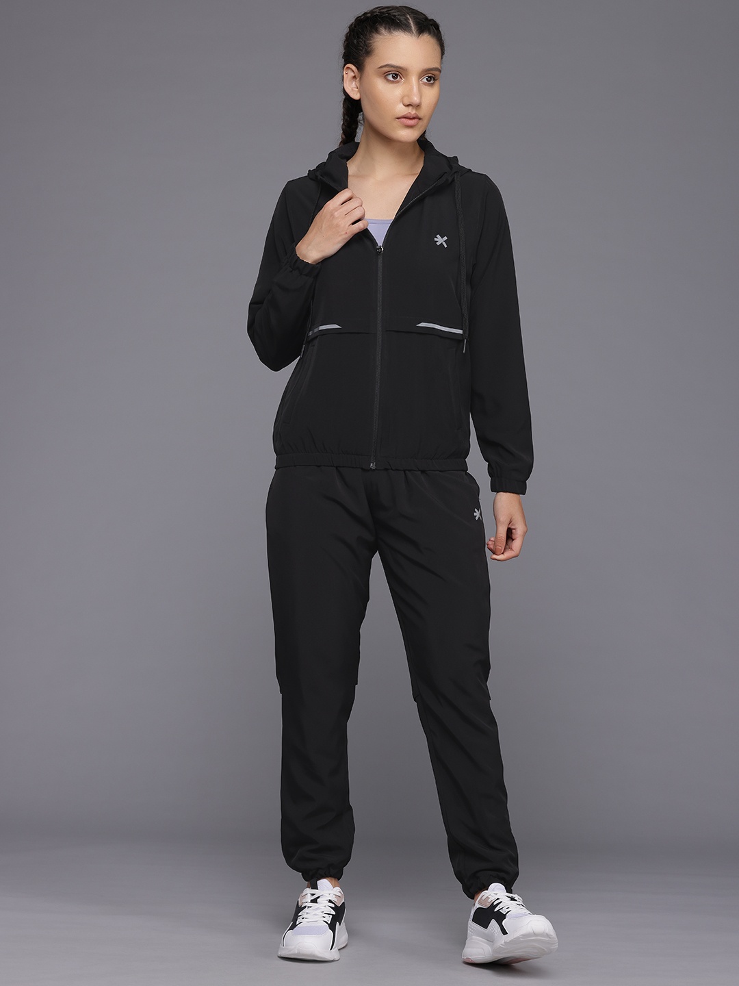 

HRX by Hrithik Roshan Hooded Rapid-Dry Running Tracksuit, Black