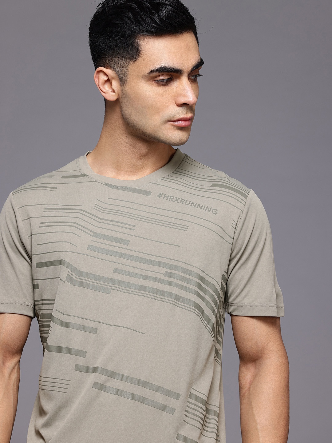 

HRX by Hrithik Roshan Rapid-Dry Printed Running T-shirt, Taupe