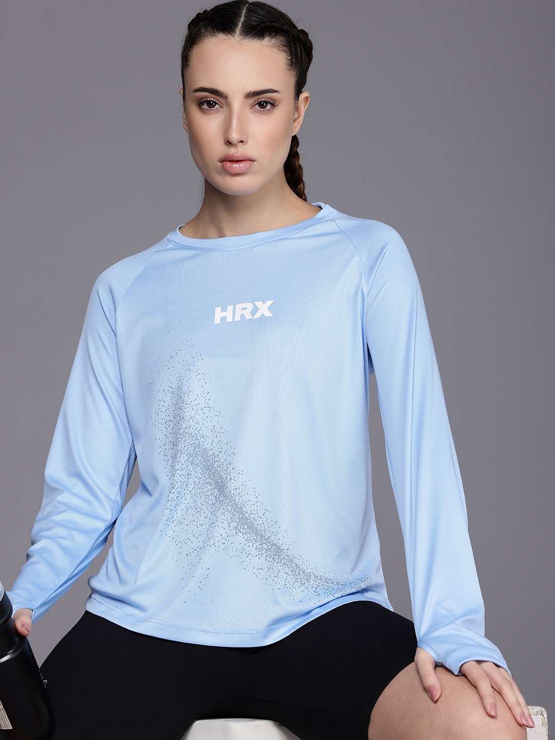 

HRX by Hrithik Roshan Runoncloudstrailtrackers Abstract Printed Running T-shirt, Blue