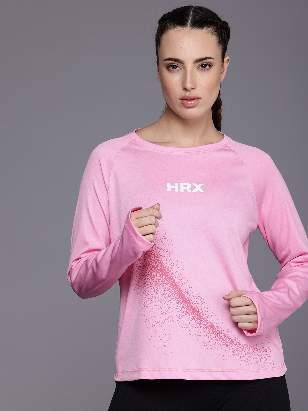 

HRX by Hrithik Roshan Runoncloudstrailtrackers Abstract Printed Running T-shirt, Pink