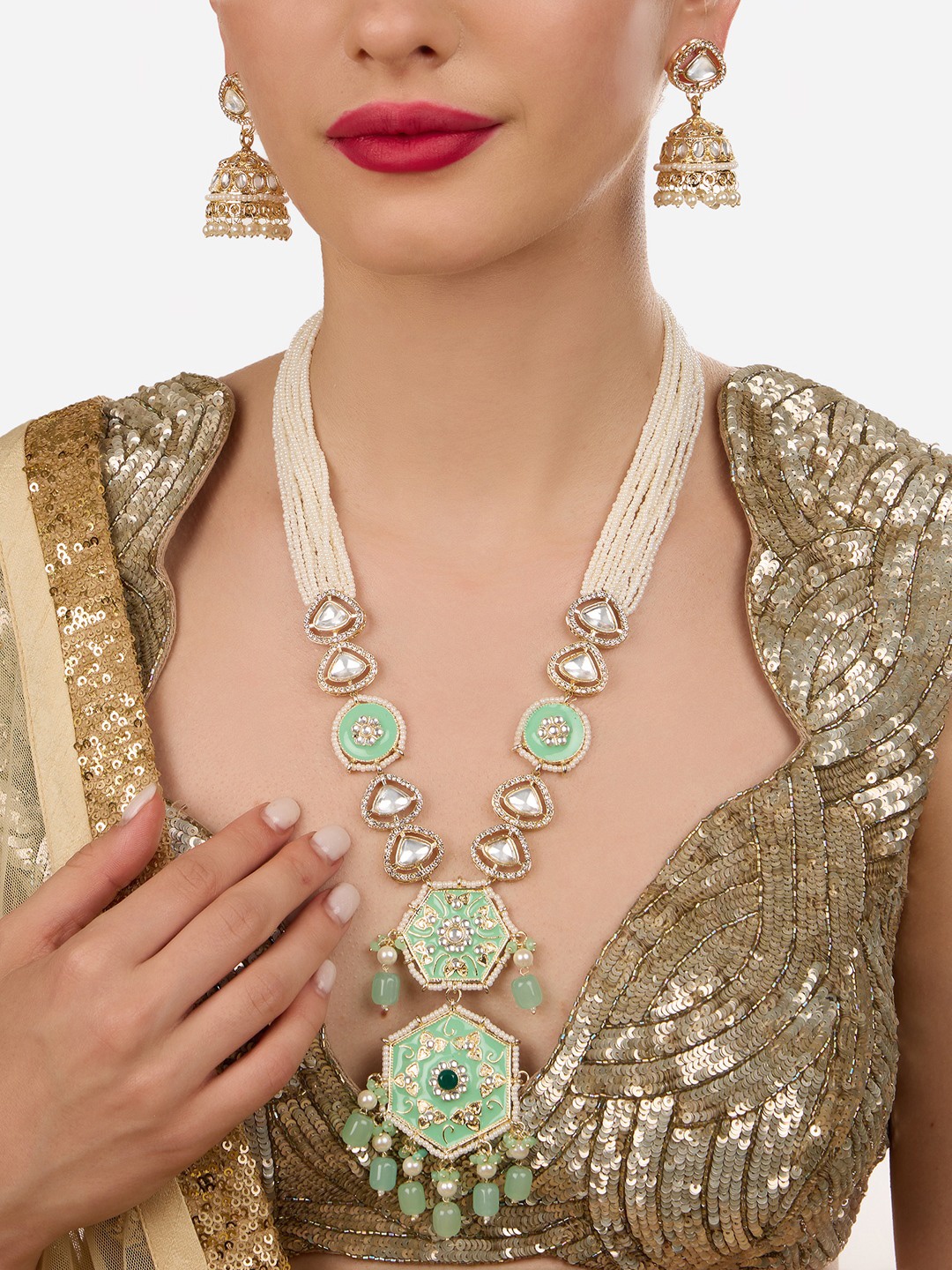 

Zaveri Pearls Gold-Plated Stones Studded-Jewellery Set