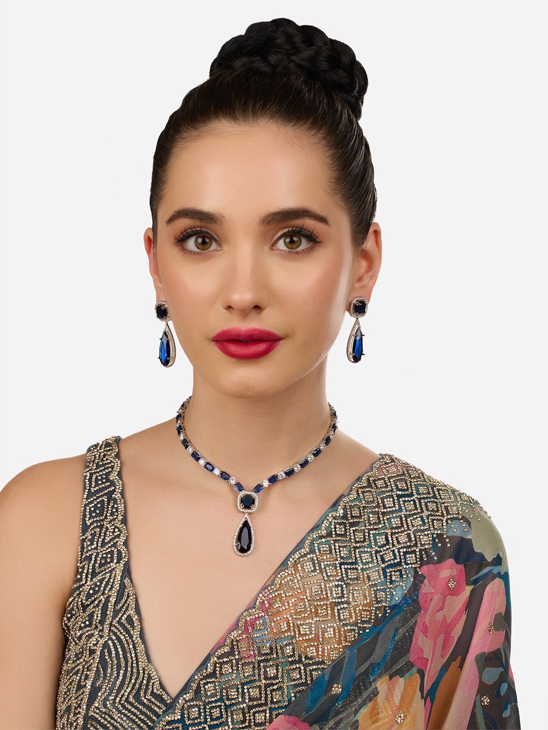 

Zaveri Pearls Silver-Plated Cubic Zirconia Stone-Studded Jewellery Set