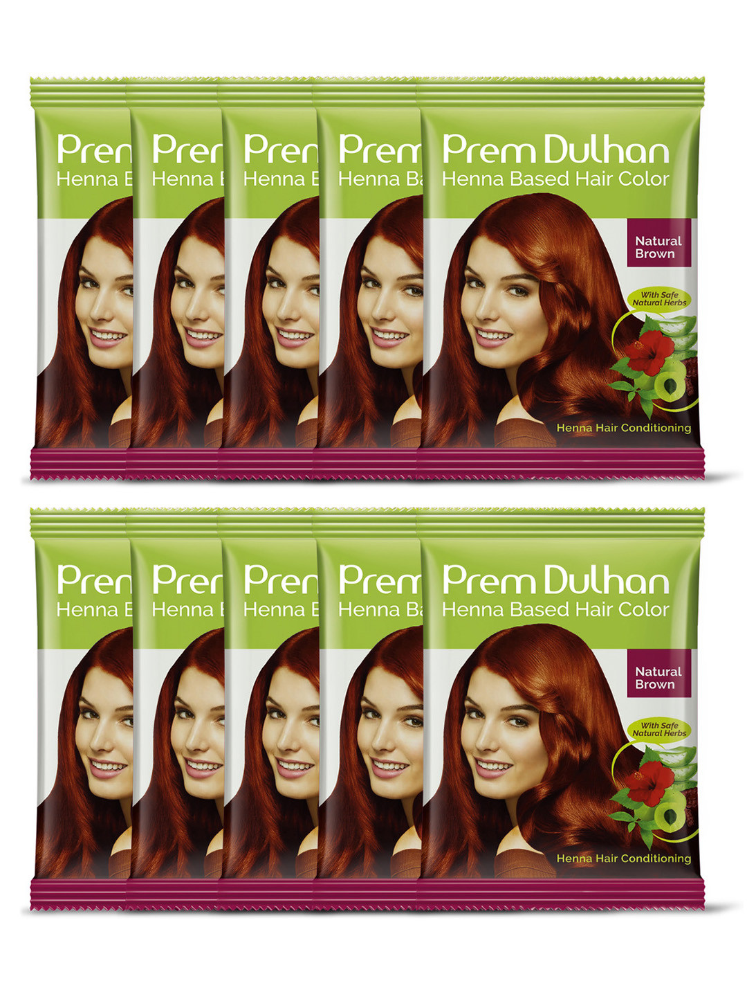 

Prem Dulhan Set Of 10 Henna Based Hair Colour - 10 gm Each-Natural Brown