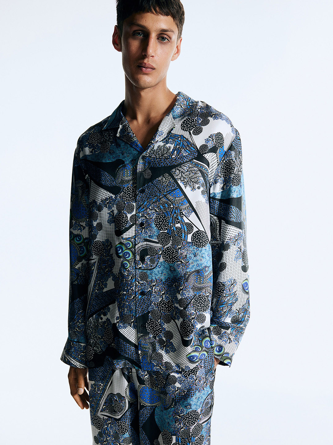 

H&M Abstract-Patterned Silk Pyjama Shirt, Black