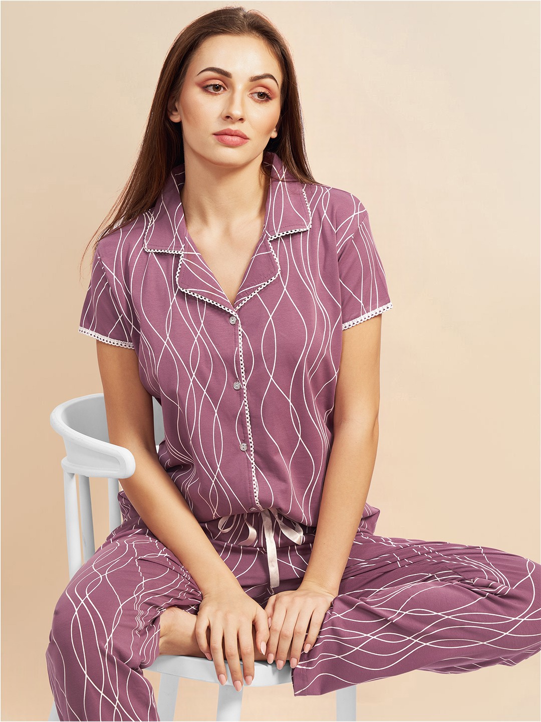 

PASTEL CLIP Women Printed Night suit, Pink