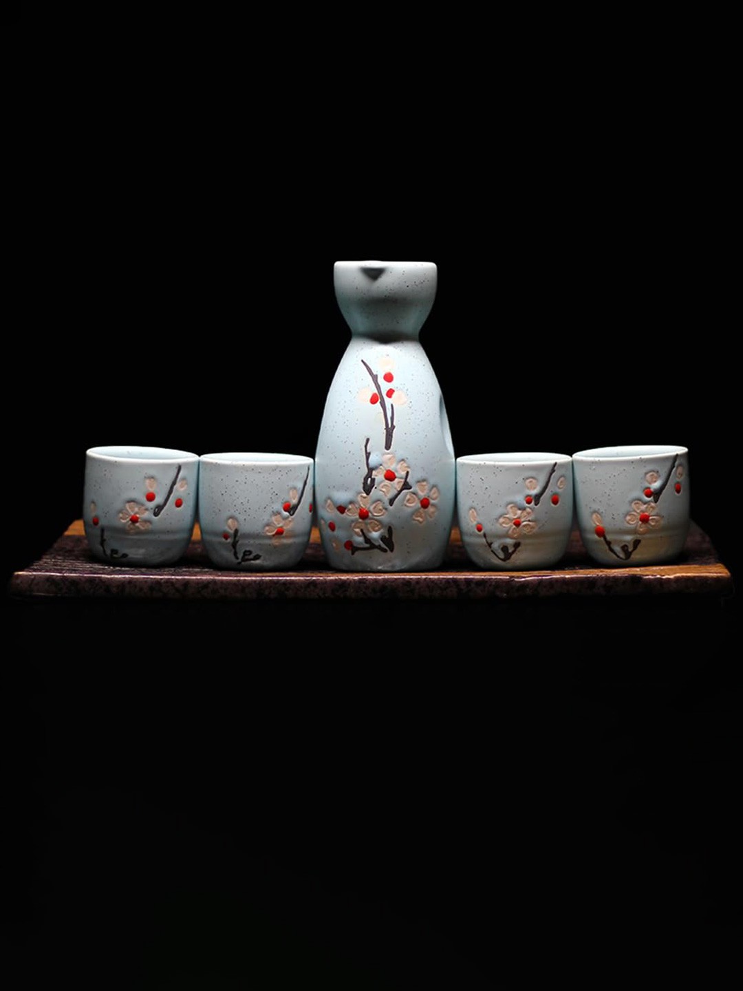 

MELBIFY 5 Pieces Blue & Pink Floral Printed Ceramic Matte Serving Set
