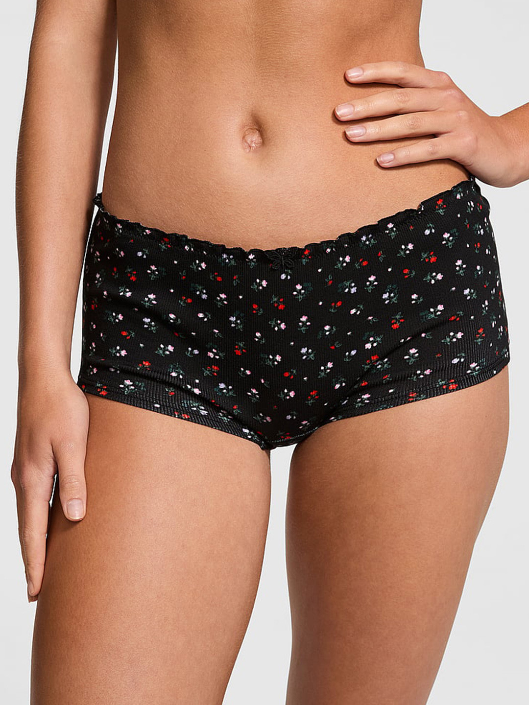

Victoria's Secret Printed Cotton Boyshort Briefs, Black