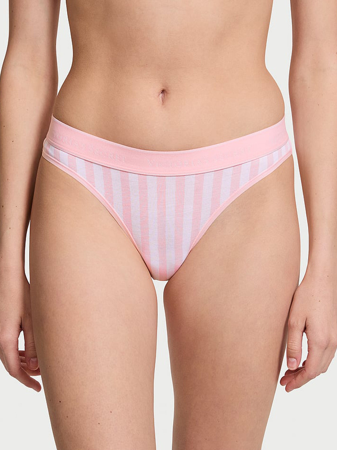 

Victoria's Secret Women Striped Mid Rise Thong Briefs, Pink