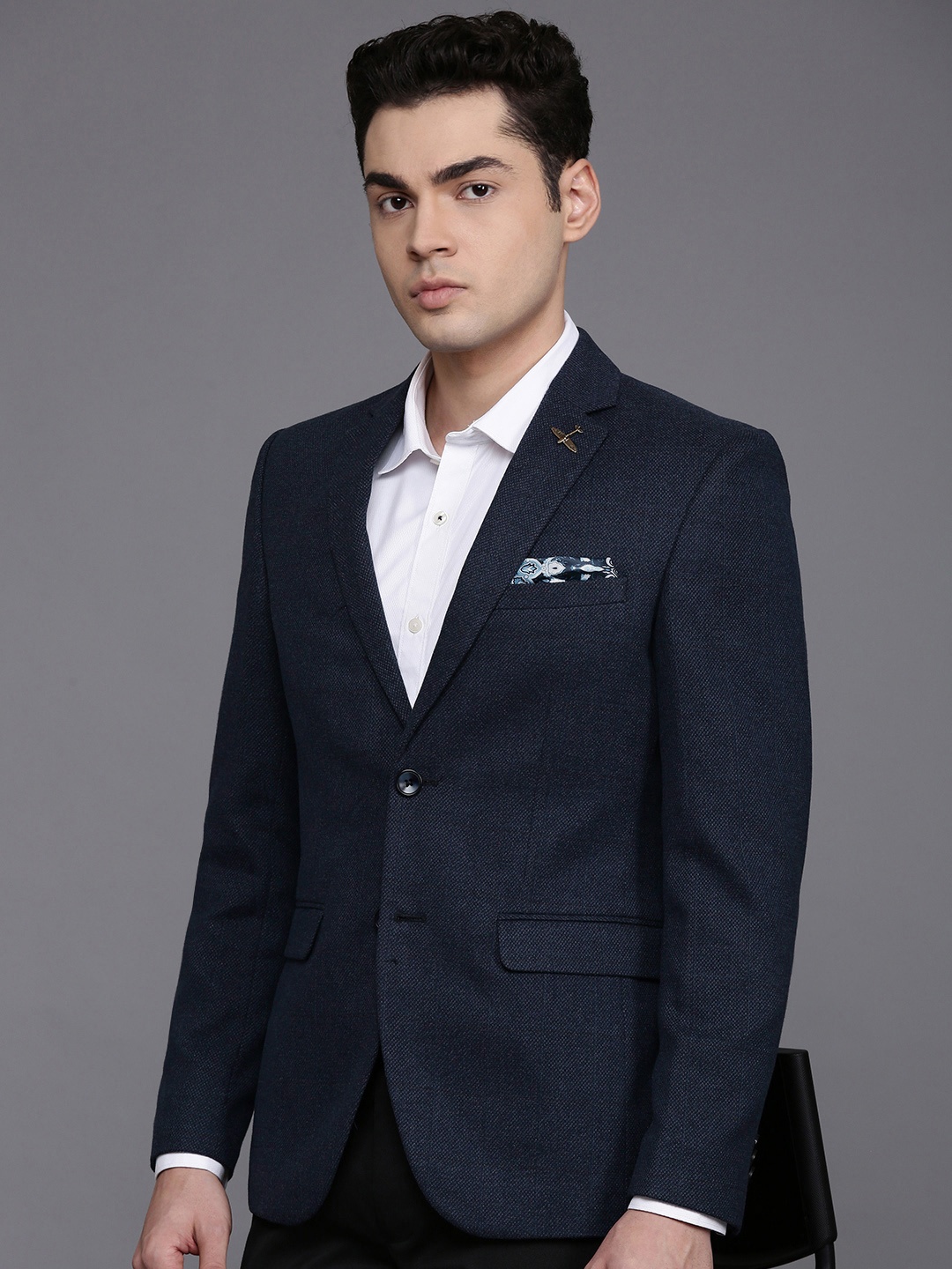 

Manu Notched Lapel Collar Blazer, Navy blue