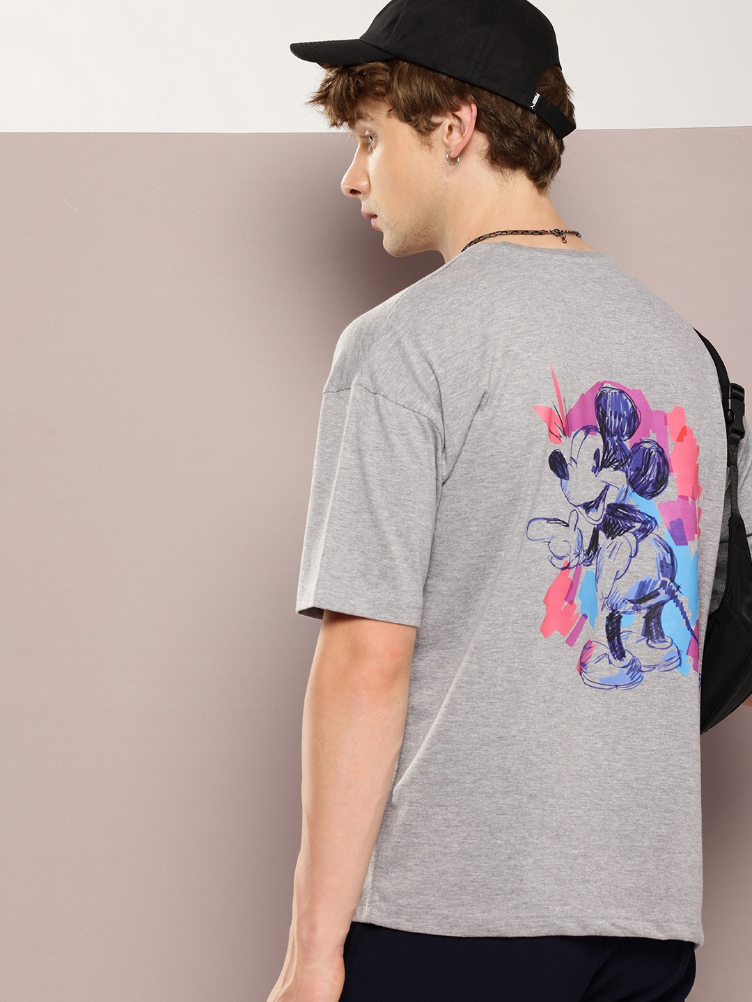 

Kook N Keech Disney Men Mickey Mouse Printed Oversized Pure Cotton T-shirt, Grey