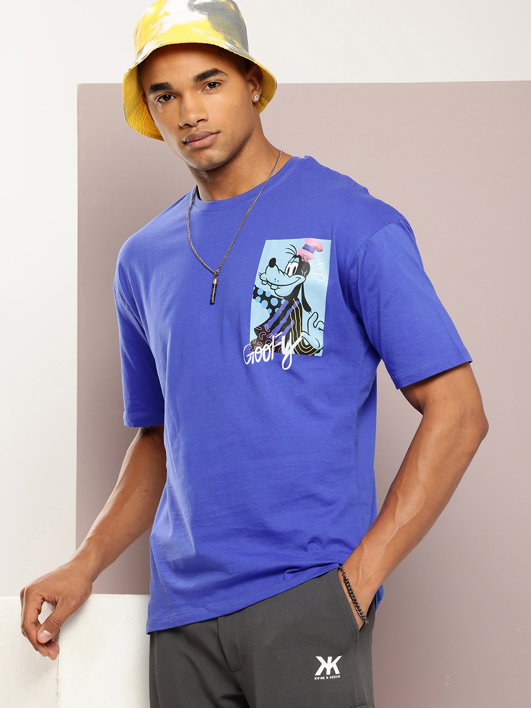 

Kook N Keech Disney Men Goofy Printed Oversized Pure Cotton T-shirt, Blue